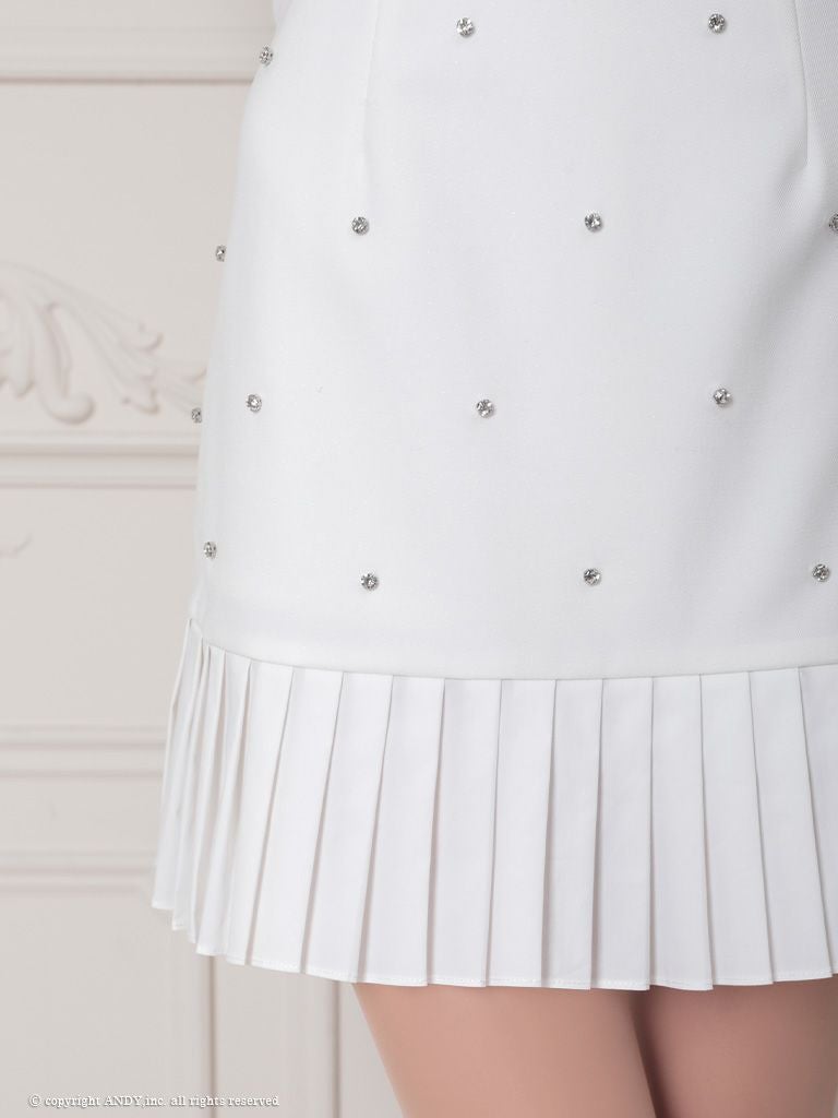 an アン バストジッパー ビジュー ドッキング バイカラー 裾プリーツ フレア ミニドレス ワンピース aoc-3787