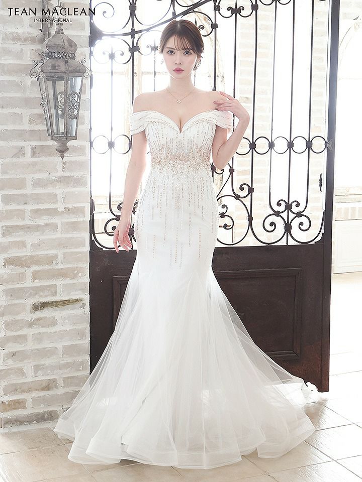 JEAN MACLEAN ジャンマクレーン オフショル/ゴールド×クリスタルビジュー/マーメイド/タイト ロングドレス ja51804-c