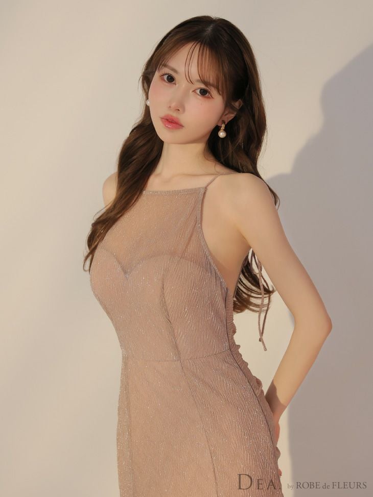 DEA. ディア バイ ローブドフルール ラメニットストレッチキャミロングキャバドレス de3383