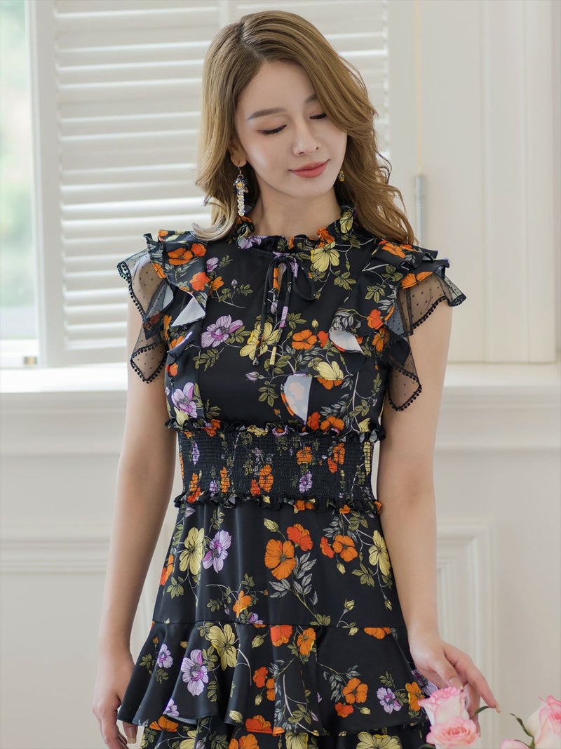 ERUKEI エルケイ ティアード・フリル・プチハイネック・ミディアムドレス・ワンピース ek-s61208a