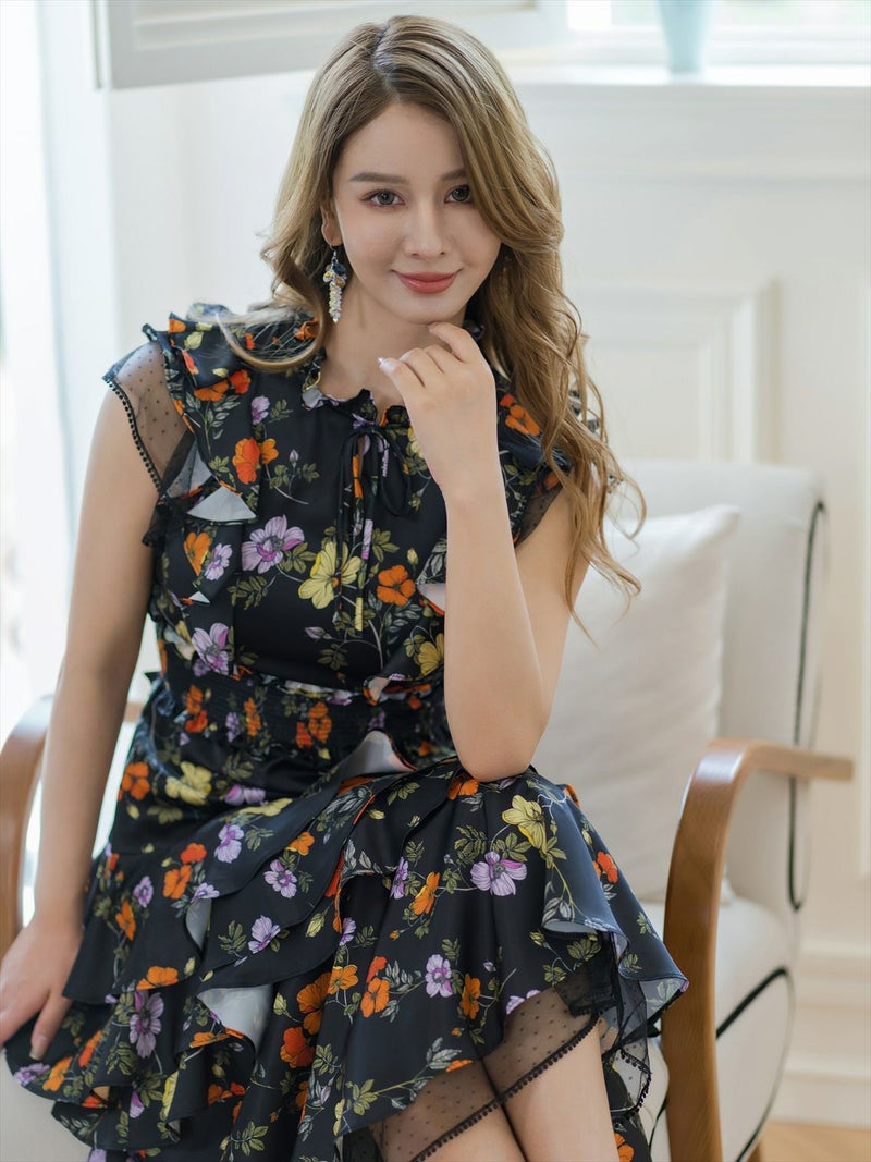 ERUKEI エルケイ ティアード・フリル・プチハイネック・ミディアムドレス・ワンピース ek-s61208a