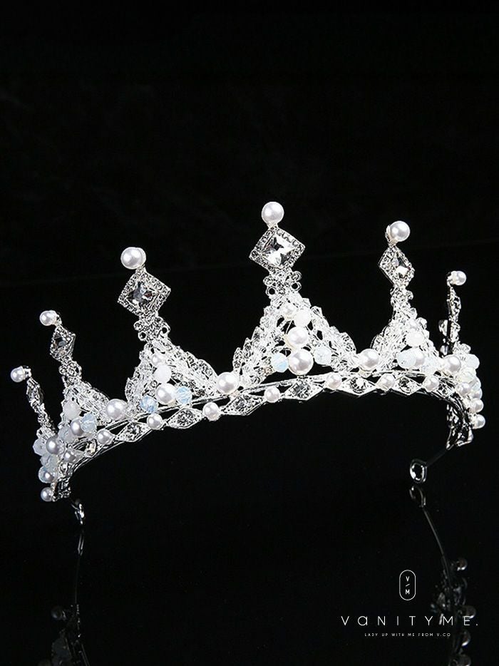 クリアビーズ＆パール クリスタル ティアラ シルバー vcsit-25014