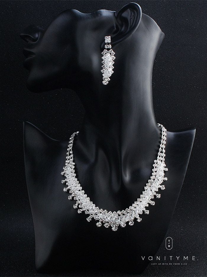 クリアビーズ×ビジュー ネックレス＆ピアス シルバー ジュエリー vcsit-25025