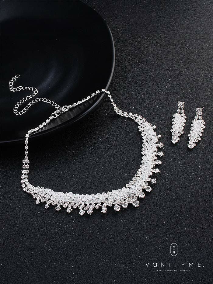 クリアビーズ×ビジュー ネックレス＆ピアス シルバー ジュエリー vcsit-25025