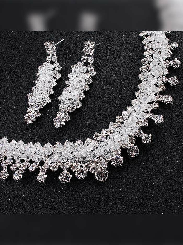 クリアビーズ×ビジュー ネックレス＆ピアス シルバー ジュエリー vcsit-25025