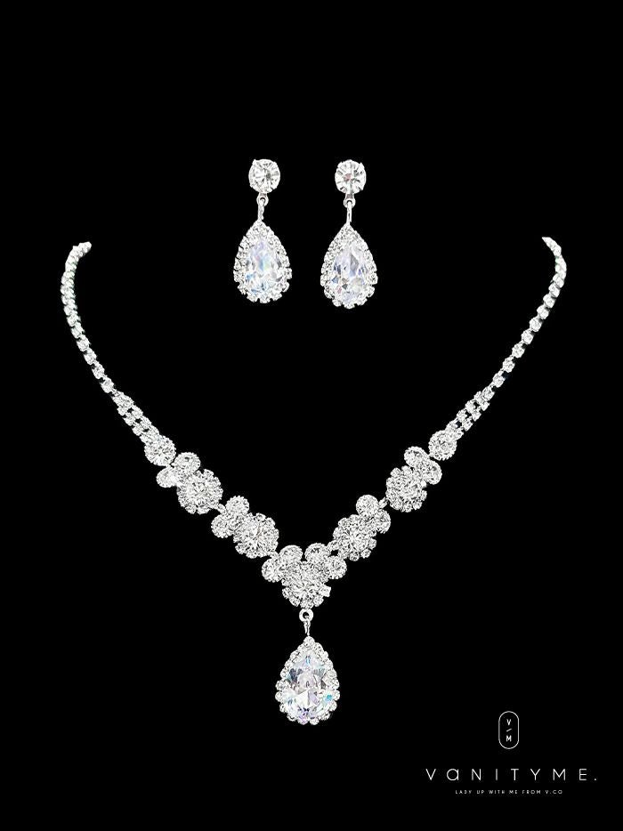 クリアストーンビッグビジュー ネックレス＆ピアス シルバー ジュエリー vcsit-25026