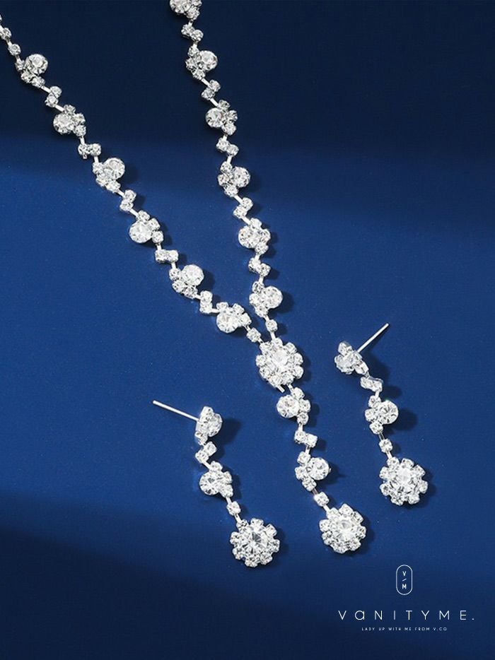 スノークリスタルビジューチャーム ネックレス＆ピアス シルバー ジュエリー vcsit-25027