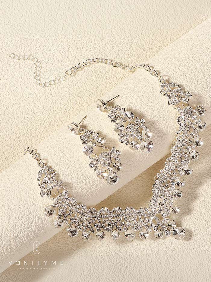 大粒ビジュー×クロスモチーフデザイン ネックレス＆ピアス シルバー ジュエリー vcsit-25029