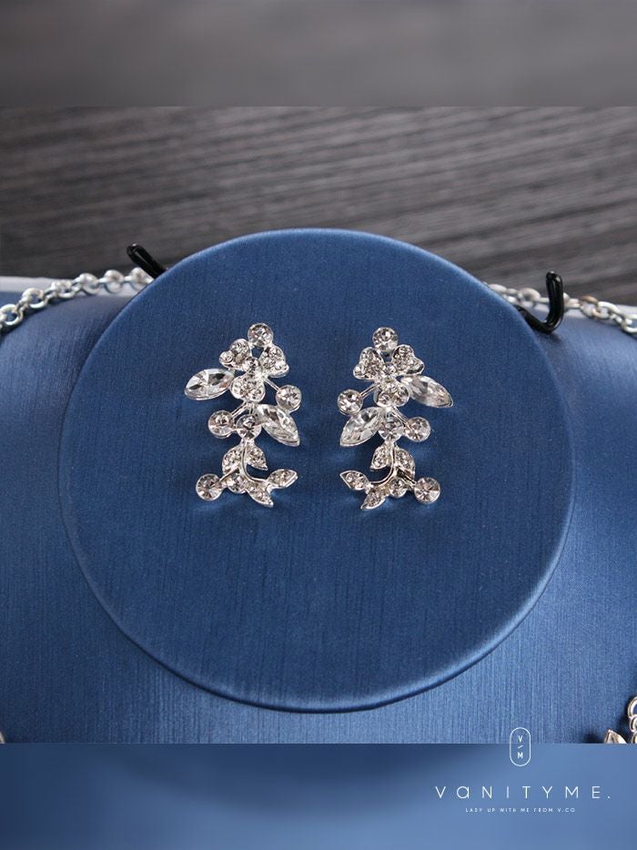 クローバー×リーフモチーフビジュー ネックレス＆ピアス シルバー ジュエリー vcsit-25032