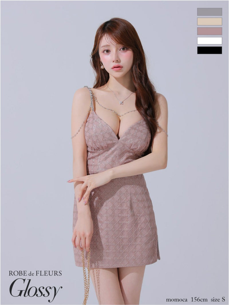 Glossy ローブドフルールグロッシー チェーン付きラメツイルセットアップタイトミニキャバドレス gl3916-c