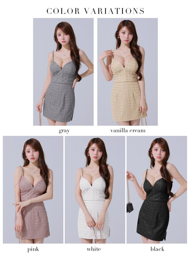 Glossy ローブドフルールグロッシー チェーン付きラメツイルセットアップタイトミニキャバドレス gl3916-c