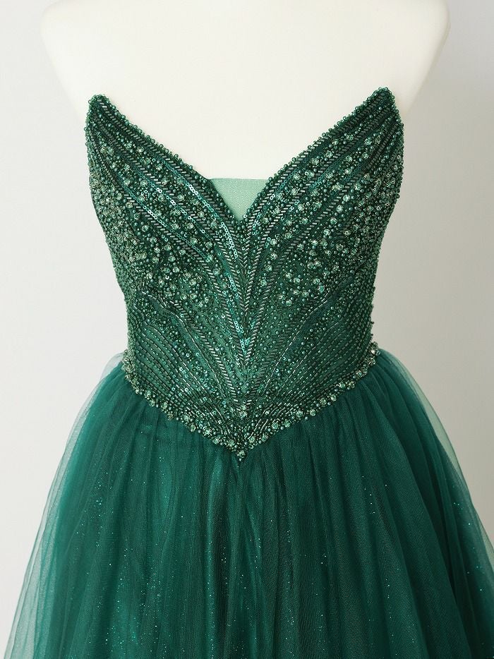 vanityME.couture. バニティミークチュール エメラルドビジュー ラメチュール プリンセス 姫 ロングドレス バースデードレス モスグリーン vctr-l-cc415