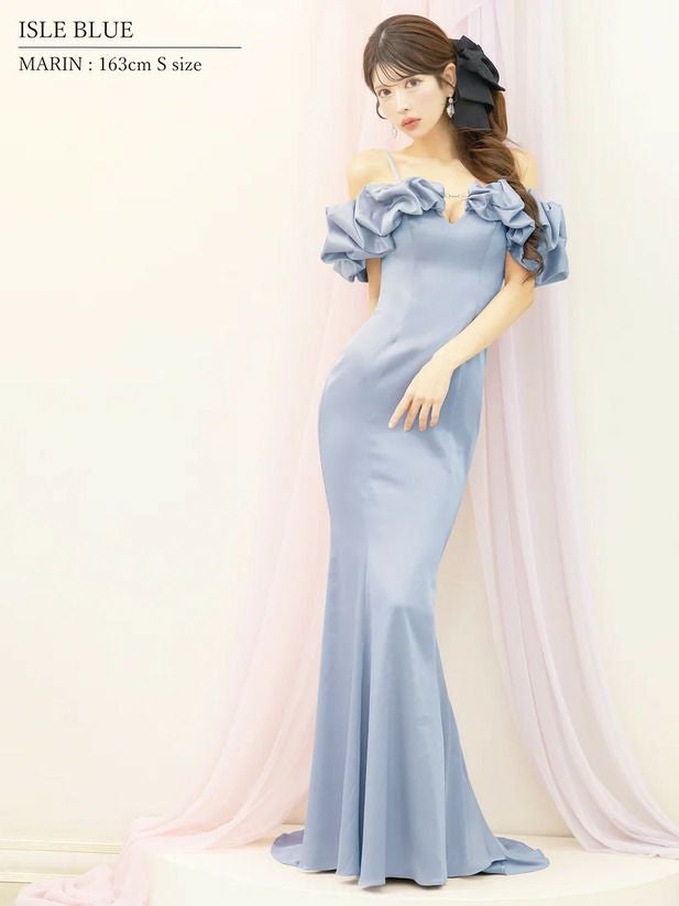 AngelR エンジェルアール オフショルダースリーブデザインフロントビジューマーメイドタイトロングドレス ar25818-ks