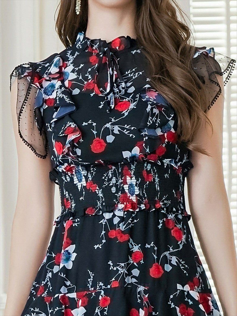 ERUKEI エルケイ ティアード・フリル・プチハイネック・ミディアムドレス・ワンピース ek-s61208