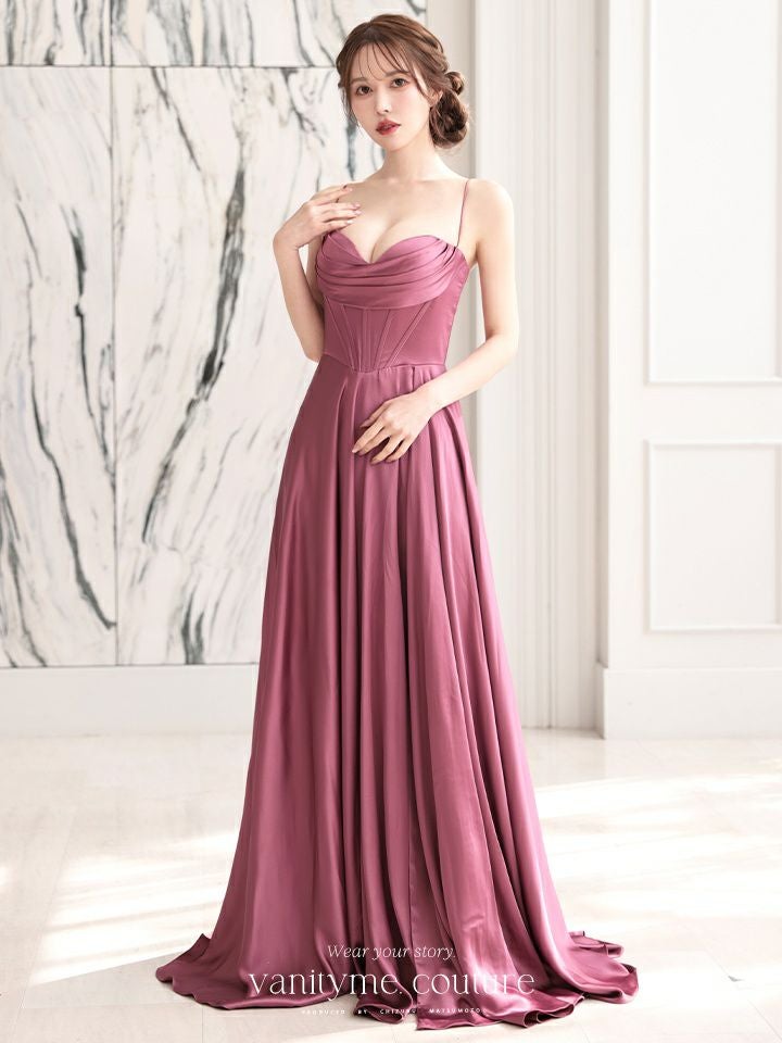 vanityME.couture. バニティミークチュール サテン バストドレープ コルセット ロングドレス バースデードレス モーヴローズ vctr-l-7481-1