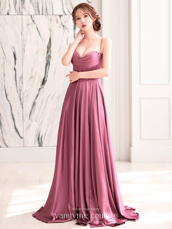 vanityME.couture. バニティミークチュール サテン バストドレープ コルセット ロングドレス バースデードレス モーヴローズ vctr-l-7481-1
