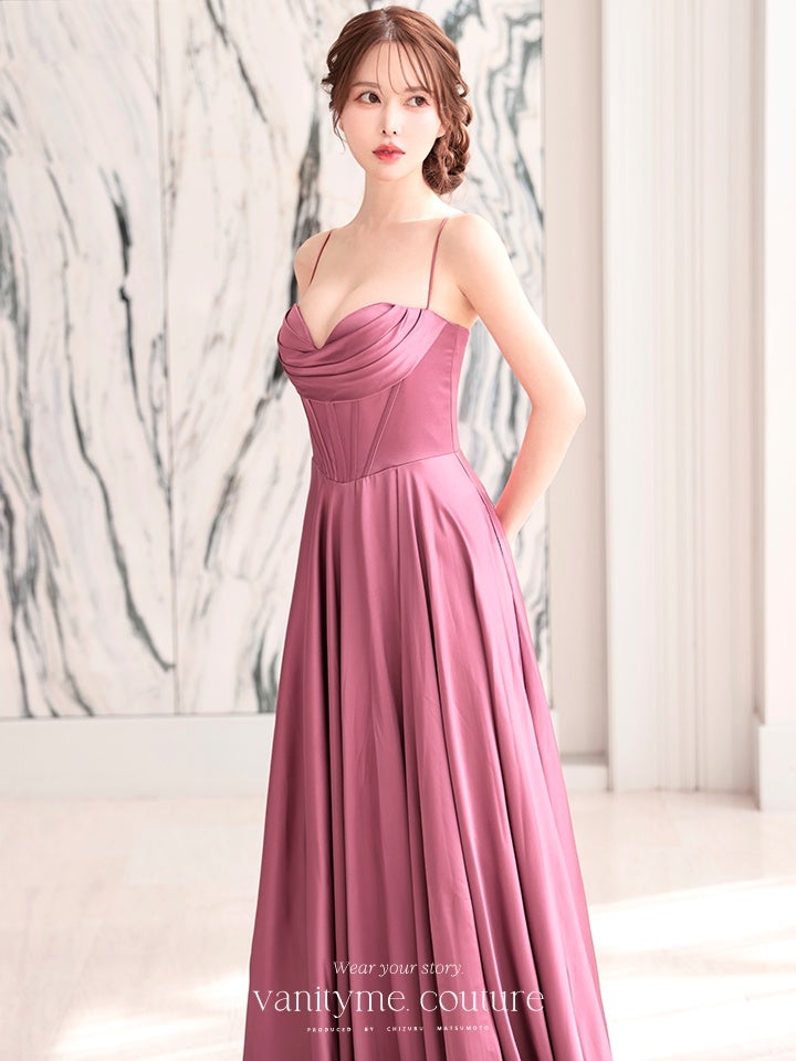 vanityME.couture. バニティミークチュール サテン バストドレープ コルセット ロングドレス バースデードレス モーヴローズ vctr-l-7481-1