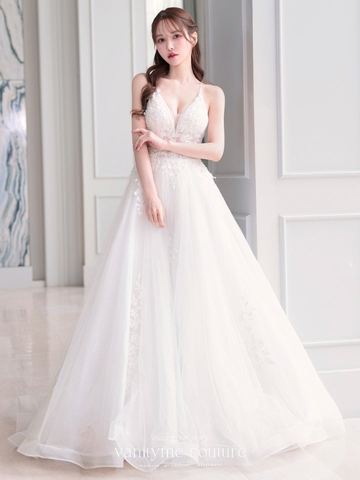 vanityME.couture. バニティミークチュール 立体フラワーレース 刺繍 ラメチュール プリンセス 姫 ロングドレス バースデードレス オフホワイト vctr-l-cd792w