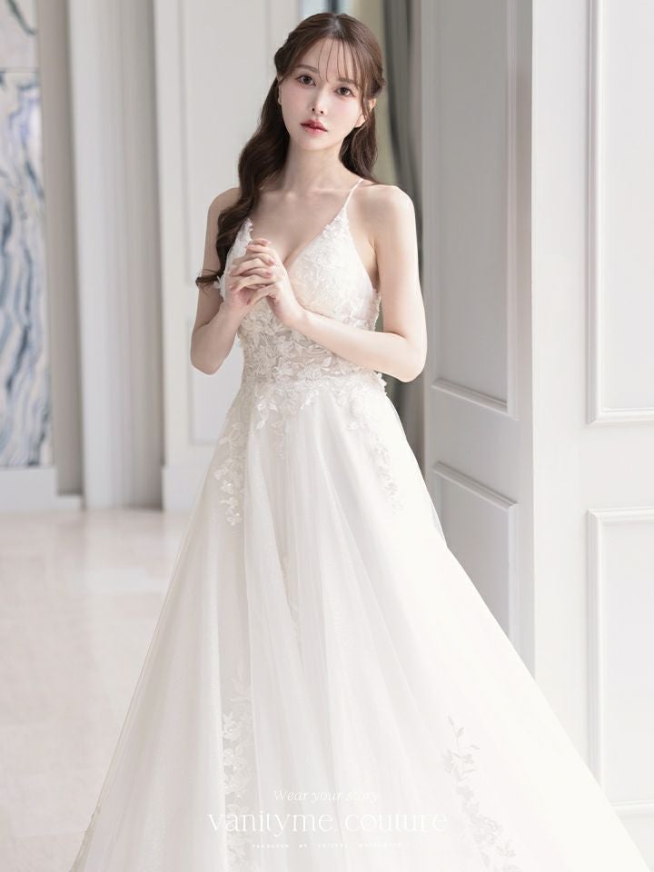 vanityME.couture. バニティミークチュール 立体フラワーレース 刺繍 ラメチュール プリンセス 姫 ロングドレス バースデードレス オフホワイト vctr-l-cd792w