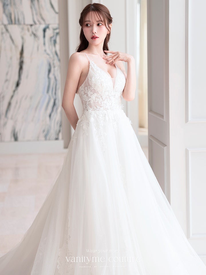 vanityME.couture. バニティミークチュール 立体フラワーレース 刺繍 ラメチュール プリンセス 姫 ロングドレス バースデードレス オフホワイト vctr-l-cd792w