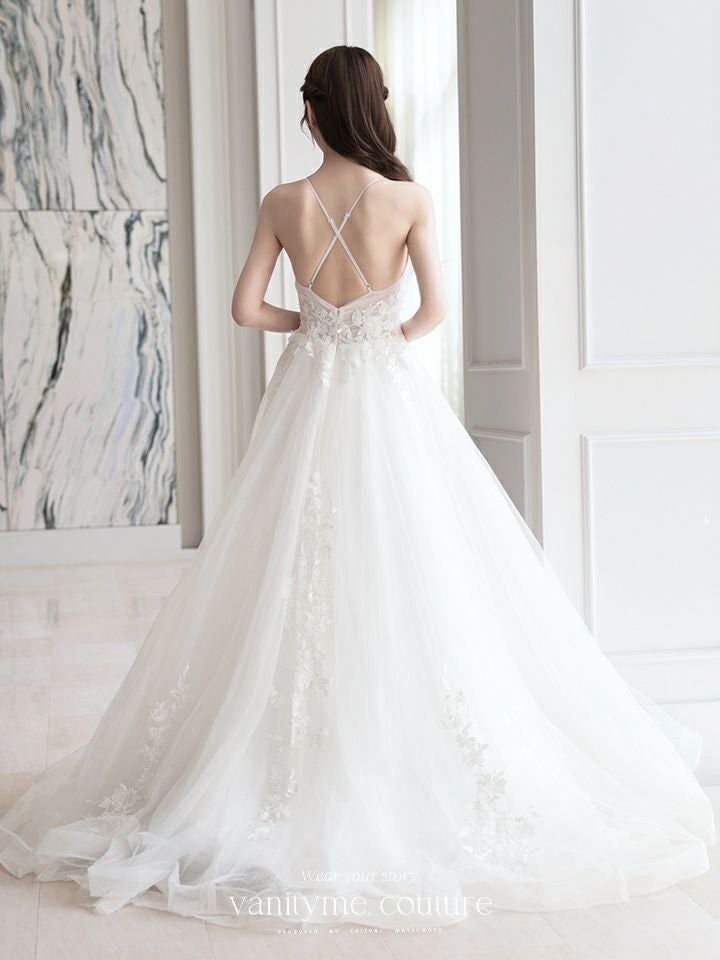 vanityME.couture. バニティミークチュール 立体フラワーレース 刺繍 ラメチュール プリンセス 姫 ロングドレス バースデードレス オフホワイト vctr-l-cd792w