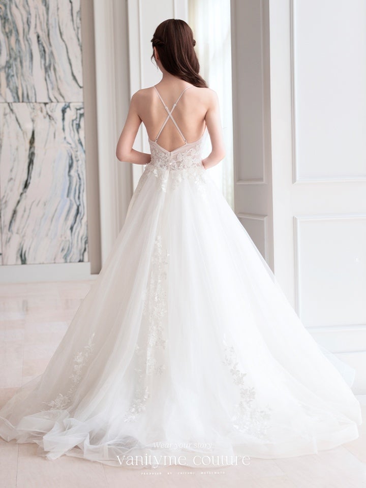 vanityME.couture. バニティミークチュール 立体フラワーレース 刺繍 ラメチュール プリンセス 姫 ロングドレス バースデードレス オフホワイト vctr-l-cd792w