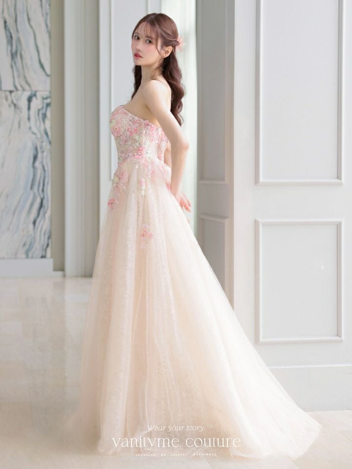 vanityME.couture. バニティミークチュール カラフルフラワーモチーフ ラメチュール 立体ビーズ刺繍 プリンセス 姫 ロングドレス バースデードレス マルチカラー vctr-l-a1468