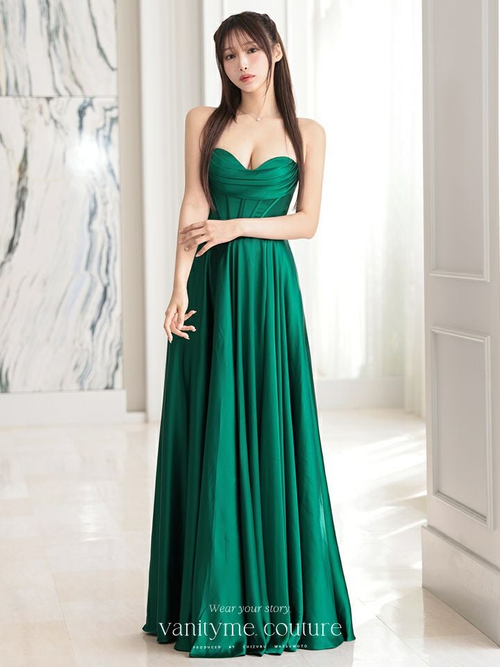 vanityME.couture. バニティミークチュール サテン バストドレープ コルセット ロングドレス バースデードレス エメラルドグリーン vctr-l-7481-2