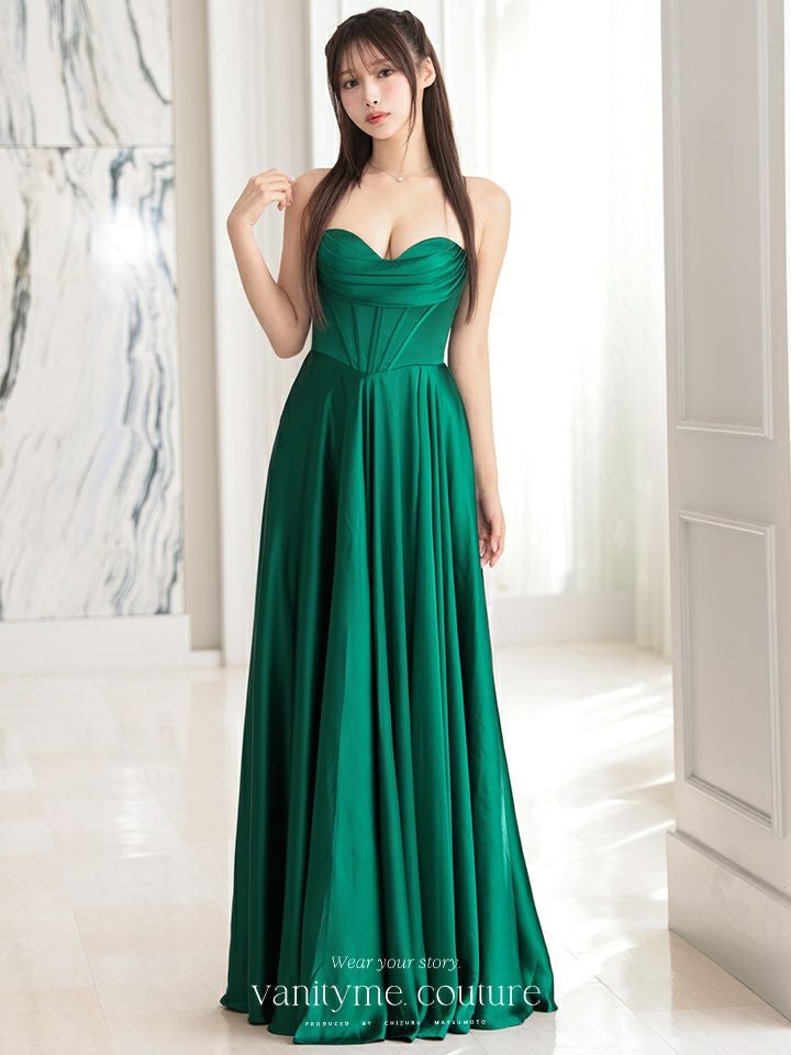 vanityME.couture. バニティミークチュール サテン バストドレープ コルセット ロングドレス バースデードレス エメラルドグリーン vctr-l-7481-2