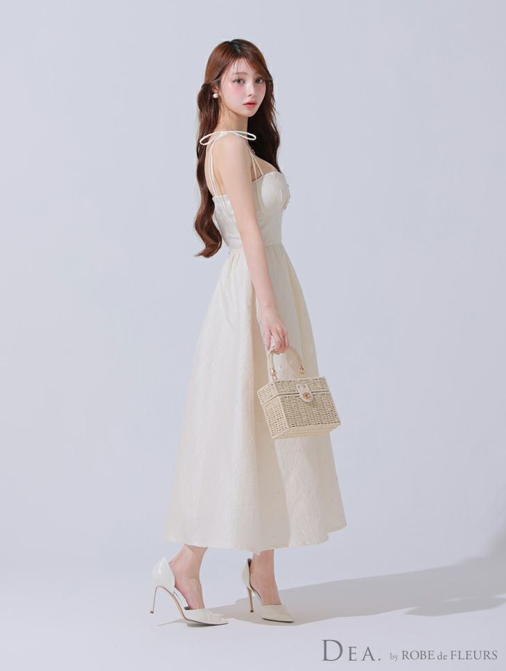 DEA. ディア バイ ローブドフルール パールジャガードサテンフレアロングキャバドレス de3591