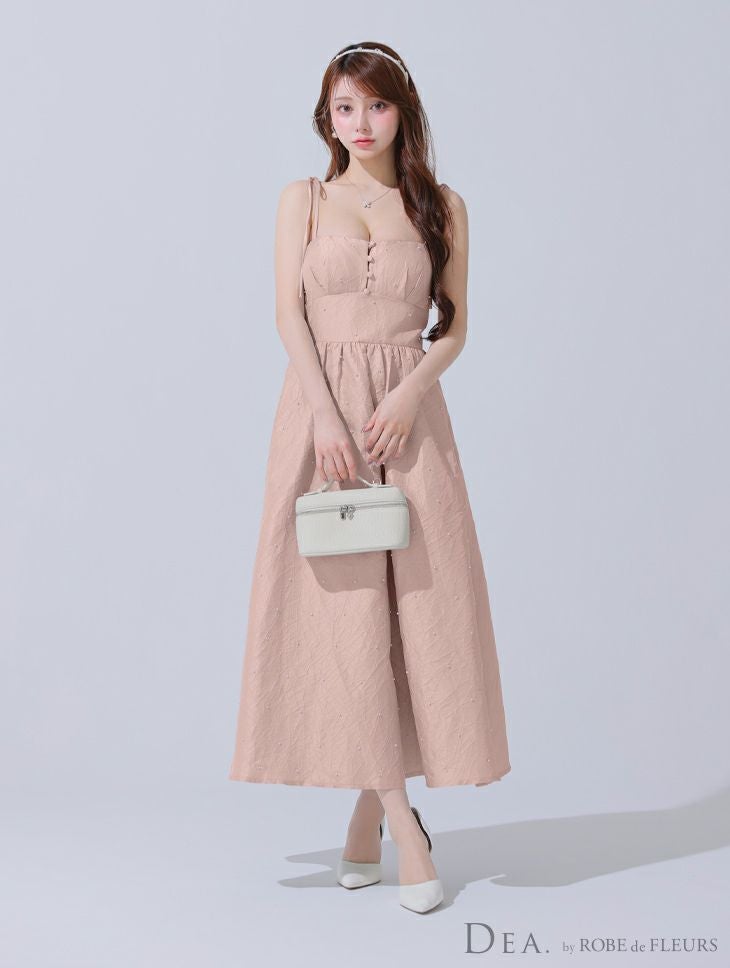 DEA. ディア バイ ローブドフルール パールジャガードサテンフレアロングキャバドレス de3591