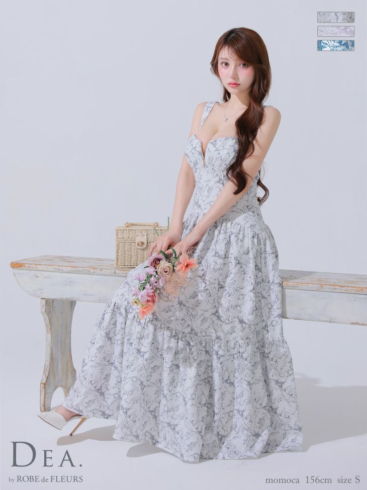 DEA. ディア バイ ローブドフルール 花柄バストジップフレアロングキャバドレス de3778
