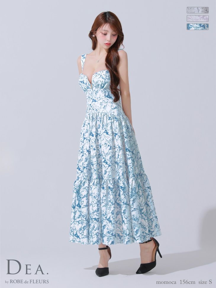 DEA. ディア バイ ローブドフルール 花柄バストジップフレアロングキャバドレス de3778