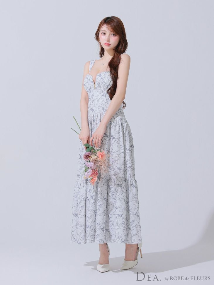 DEA. ディア バイ ローブドフルール 花柄バストジップフレアロングキャバドレス de3778