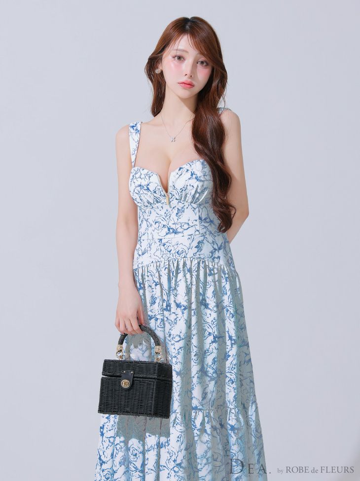DEA. ディア バイ ローブドフルール 花柄バストジップフレアロングキャバドレス de3778