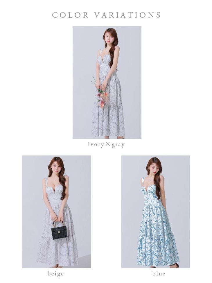 DEA. ディア バイ ローブドフルール 花柄バストジップフレアロングキャバドレス de3778