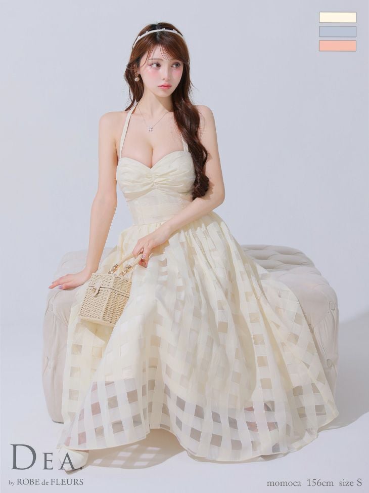 DEA. ディア バイ ローブドフルール ギンガムチェックオーガンジーフレアロングキャバドレス de3784-c