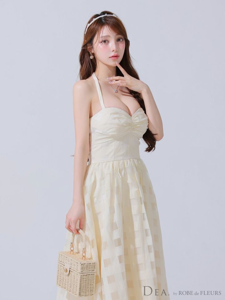 DEA. ディア バイ ローブドフルール ギンガムチェックオーガンジーフレアロングキャバドレス de3784-c