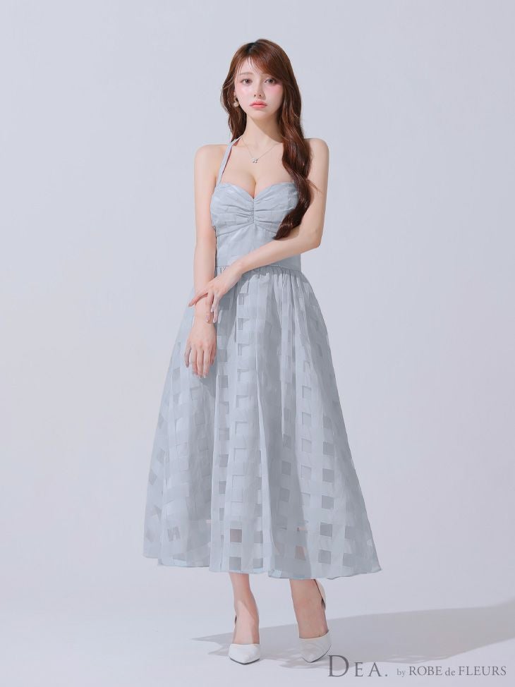 DEA. ディア バイ ローブドフルール ギンガムチェックオーガンジーフレアロングキャバドレス de3784-c