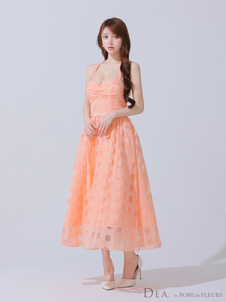 DEA. ディア バイ ローブドフルール ギンガムチェックオーガンジーフレアロングキャバドレス de3784-c