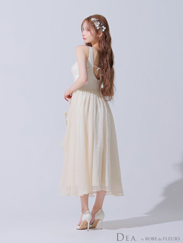 DEA. ディア バイ ローブドフルール ギンガムチェックオーガンジーフレアロングキャバドレス de3927-c