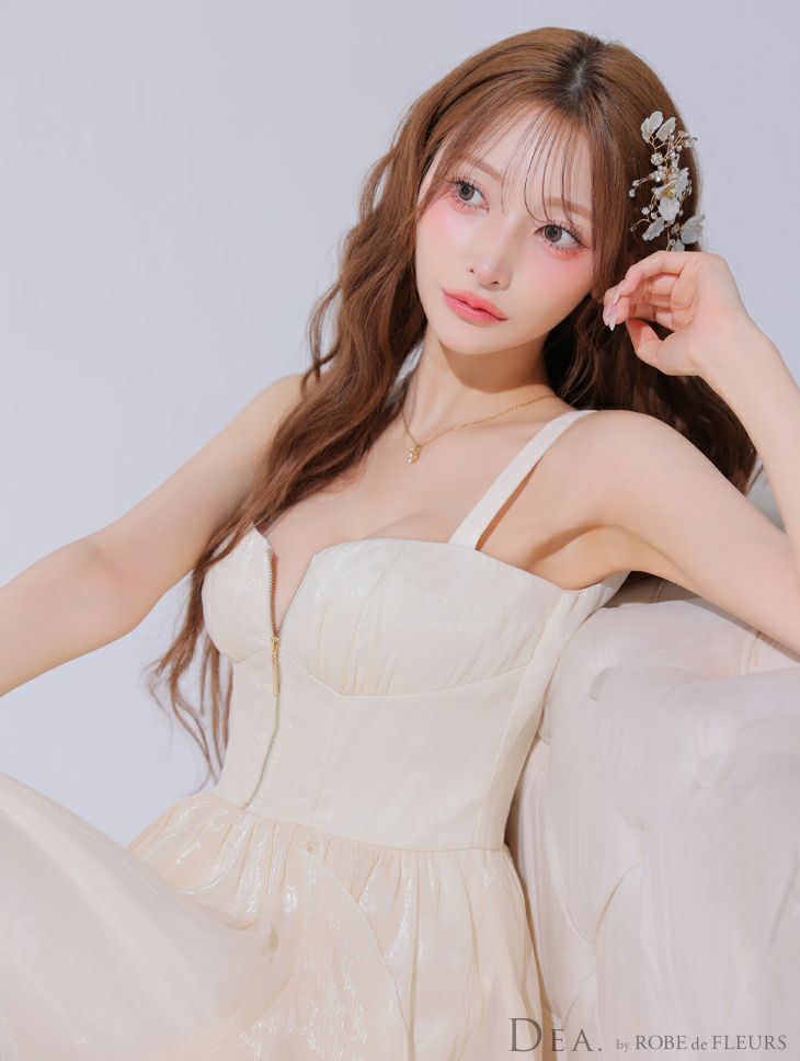 DEA. ディア バイ ローブドフルール ギンガムチェックオーガンジーフレアロングキャバドレス de3927-c