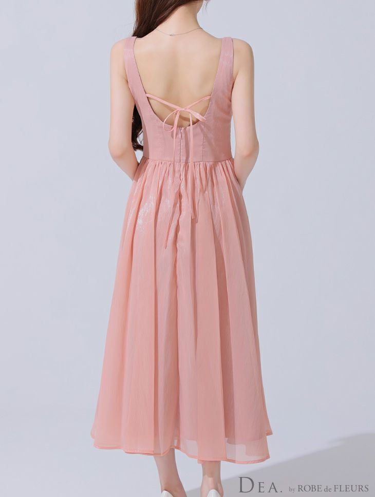 DEA. ディア バイ ローブドフルール ギンガムチェックオーガンジーフレアロングキャバドレス de3927-c