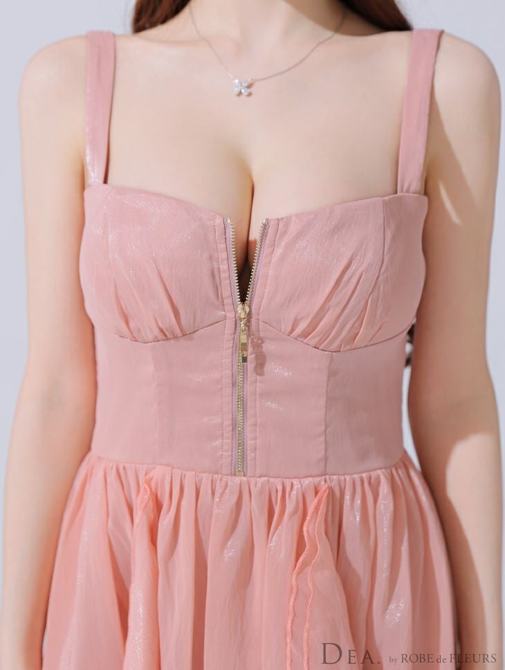 DEA. ディア バイ ローブドフルール ギンガムチェックオーガンジーフレアロングキャバドレス de3927-c