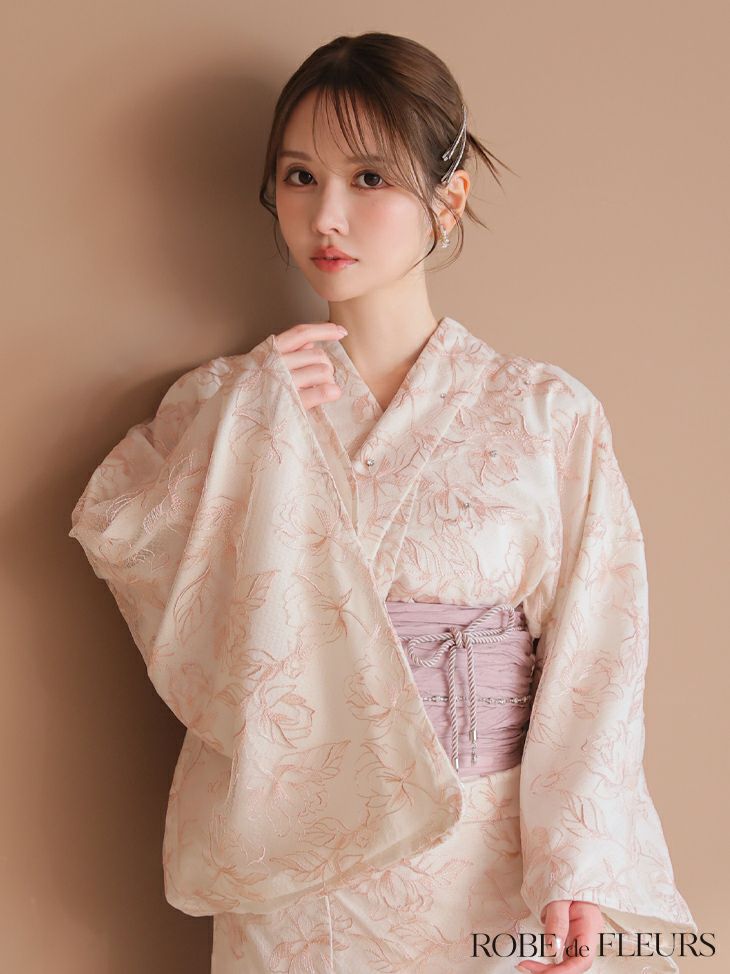 ROBE de FLEURS ローブドフルール Sheer floral embroidered lace yukata シアーフローラルレース浴衣 fm4220-c