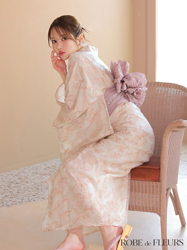 ROBE de FLEURS ローブドフルール Sheer floral embroidered lace yukata シアーフローラルレース浴衣 fm4220-c