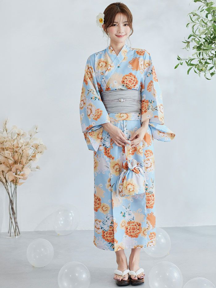 【4点セット】Malymoon マリームーン メルヘンバニー橙花2way浴衣 mlyk-25-10323