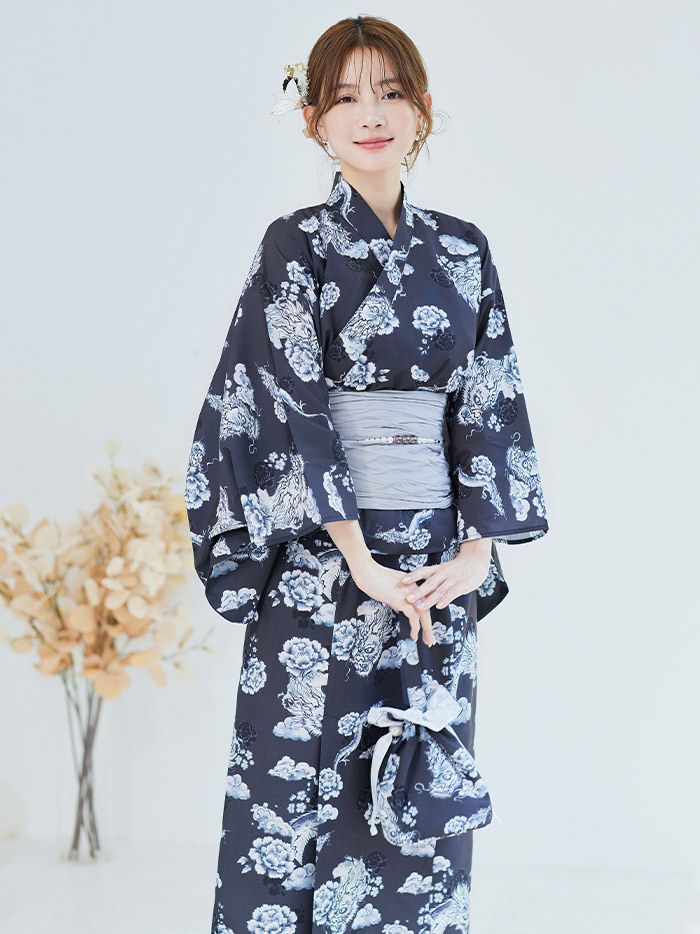 【4点セット】Malymoon マリームーン 浮世ドラゴン艶麗2way浴衣 mlyk-25-10313