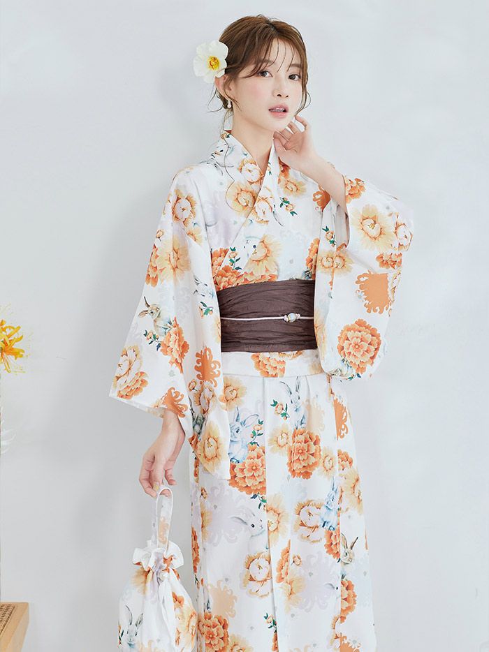 【4点セット】Malymoon マリームーン メルヘンバニー橙花2way浴衣 mlyk-25-10322