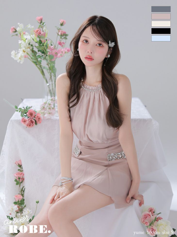 ROBE de FLEURS anier.ROBE ローブドフルール アニエルローブ Satin Bijou back open halter mini dress fm-anier4051-c